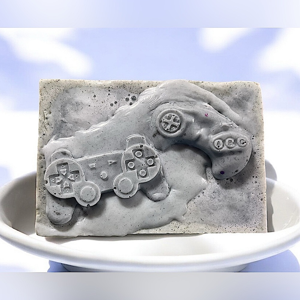 Cherry Vanilla rum scent Gaming Soap gray handmade shea butter 4x2in 5oz